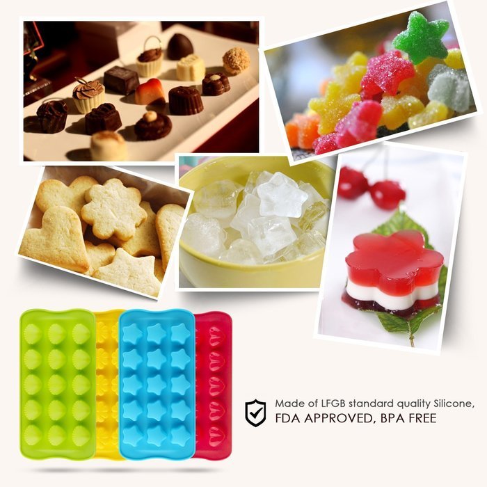 Deik 4 pieces Premium Silicone Molds for Candy, Chocolate, Ice Cube, Baking, Building of Cute Shell, Love Heart... N5
