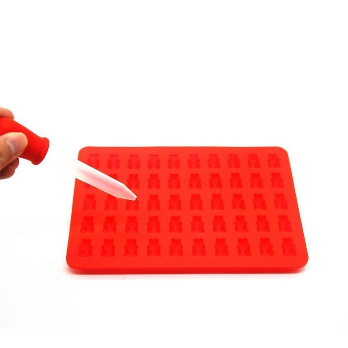 Home Kitty 2 Pack 50 Cavity Silicone Gummy Bear Candy Maker Molds - 2 PCS BONUS Easy Fill Droppers N4