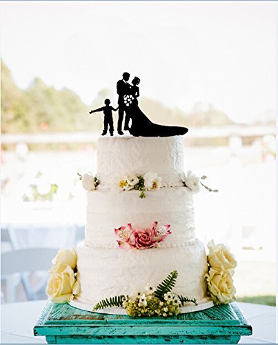 Anniversary Wedding Cake Toppers Bride and Groom Flowers with a Boy Wedding Cake Decorations