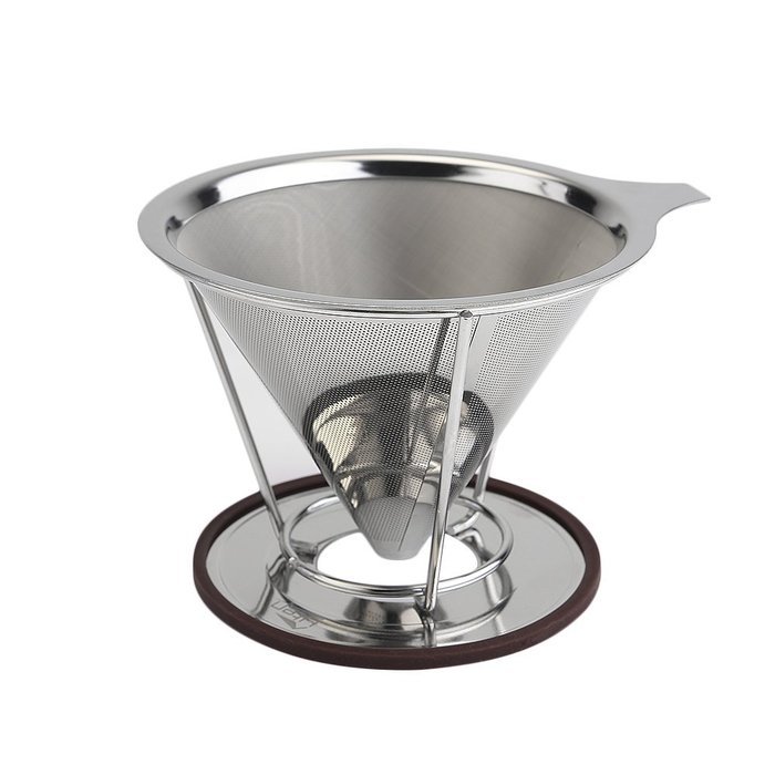 Uten Reusable Stainless Steel Pour Over Coffee Brewer Dripper Filter Cone with Double Layer Fine Mesh (2 cup) N9