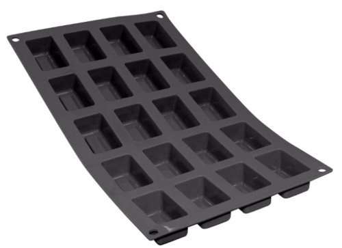 De Buyer 1963.03 Moul ' Flex Silicone Baking Mould - 20 Rectangular Savarin Cakes, Black