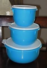 Tupperware 3pc Classic Mixing Bowl SET 4 +8+12 Cups NEW Rare Blue