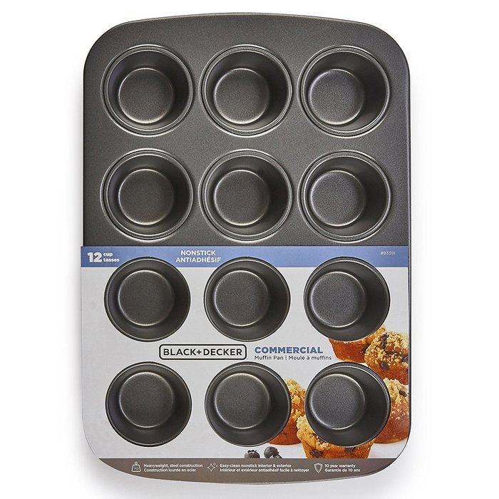 BLACK+DECKER 83391 Commercial Nonstick 12 Cup Muffin Pan, Gray N3