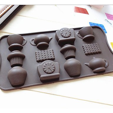 Y&XL&H Fashion 12 Holes Tea Cup Clock Teapot Diy Silicone Cake Mold Ice Chocolate Decorating Mould Kitchen Cooking...