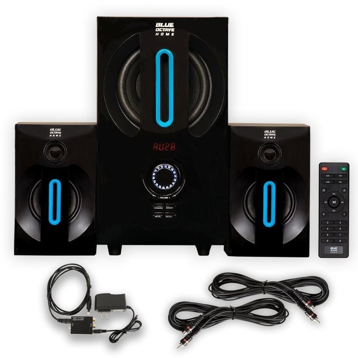 Blue Octave B22 Home 2.1 Powered FM Speaker System with Optical Input and 2 Extension Cables N2