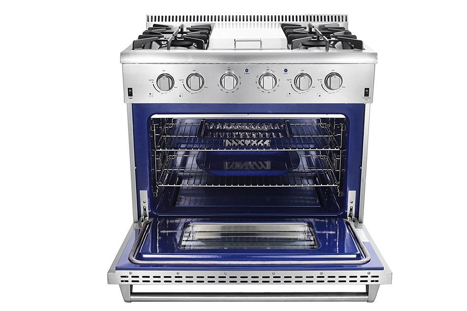 Thorkitchen HRG3617U 36" Gas Range with 5.2 cu. ft. Oven, 4 Burners, Griddle,Convection Fan, Stainless Steel