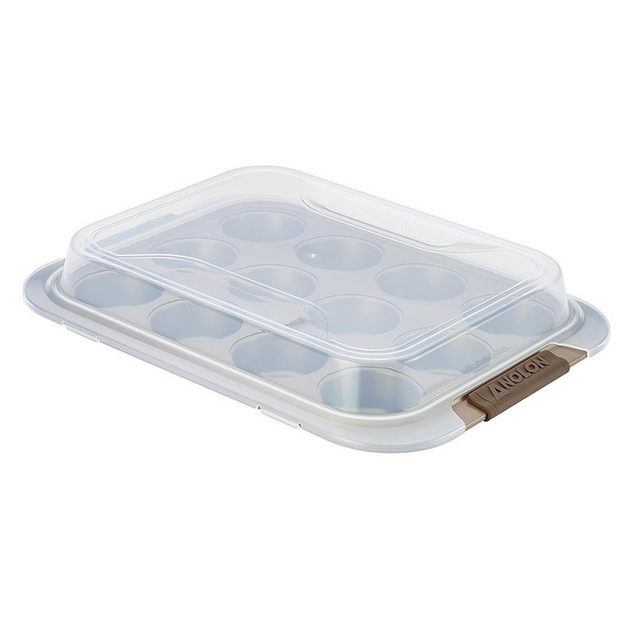 Anolon 12 Cup Advanced Bronze Nonstick Bakeware Muffin Pan with Silicone Grips, Brown N2