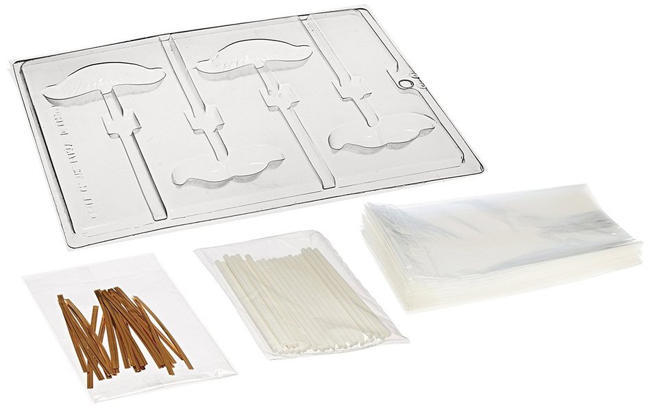 Cybrtrayd "Mustache Assortment Lolly" Dads Chocolate Candy Mold with Lollipop Supply Bundle, Includes 50 Lollipop... N4