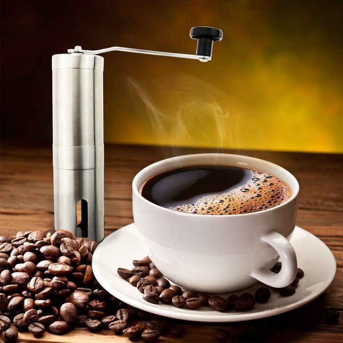 ONME Manual Coffee Grinder, Manual Coffee Grinder with Ceramic Blade, Stainless Steel Coffee Bean Mill N4