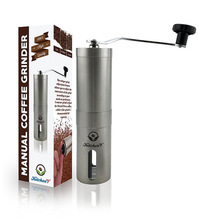 Manual Coffee Grinder,Ceramic Burr ,Stainless Steel, Perfect for Camping, By KitchenV. Get Yours NOW! N2