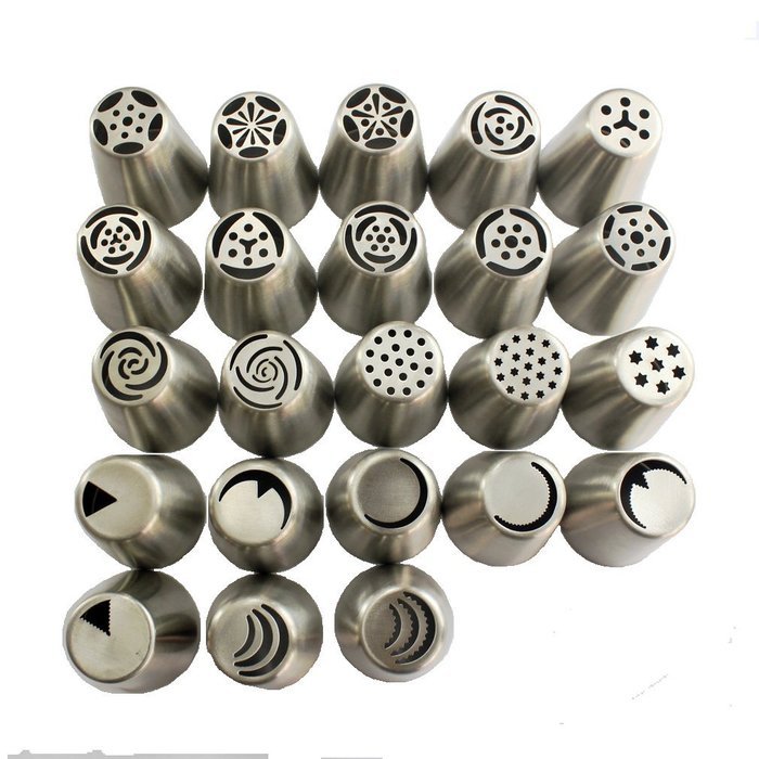 TANGCHU Russian Piping Tips 23PCS/SET Stainless Steel Large Size Icing Syringe Set DIY Coupler Nozzle