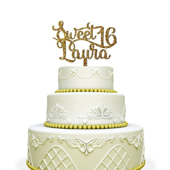 Personalized Sweet 16 Cake Topper For Birthday Black N5
