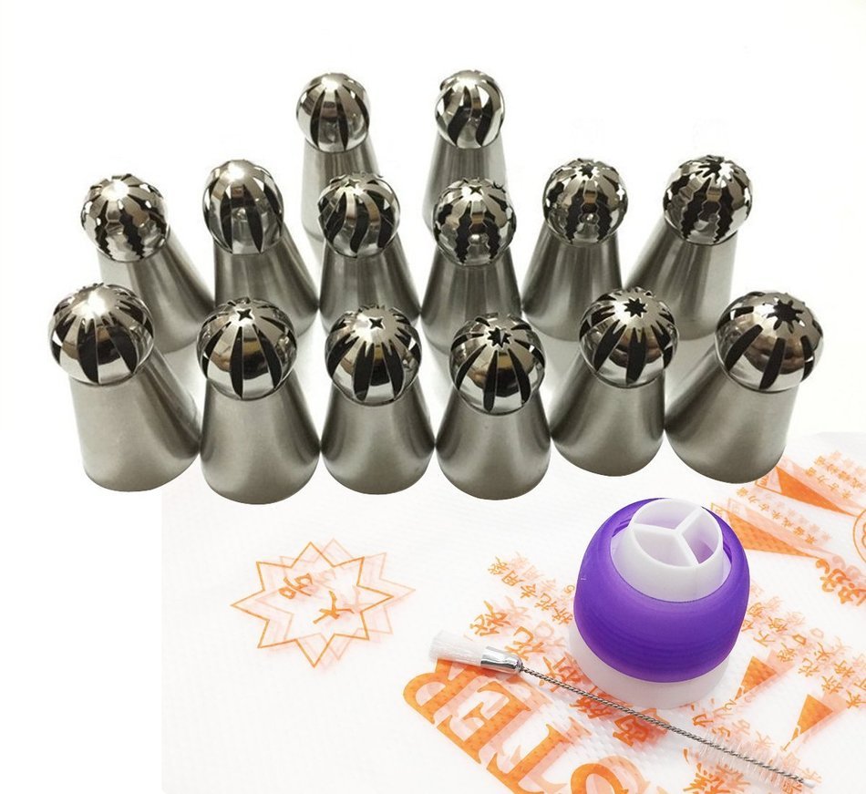Russian Ball Tips 14 pcs/set, KOOTIPS Sphere Ball Tips Russian Icing Piping Nozzles Tips Pastry Cake Fondant Cupcake