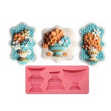 Y&XL&H Classic Flower Vase Shaped Fondant Cake Chocolate Silicone Mold,Cupcake Decoration Tools,L12.8cmW5.9cmH1.2cm