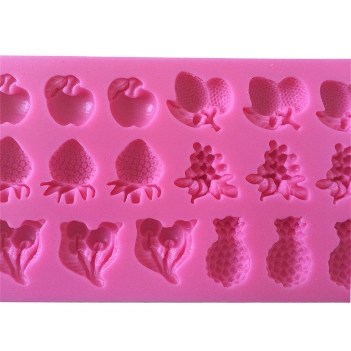 FLY 3D Silicone Apple Strawberry and Other Fruit Shape Fondant Cake Mold,Pink N4