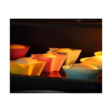 Sher 5PCS Bakeware Silicone Round Baking Molds Muffin Cup Color Random N4