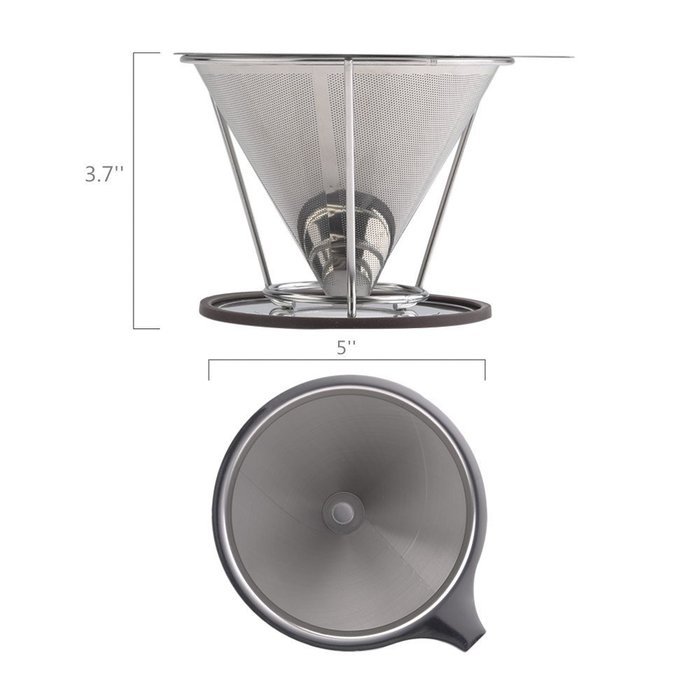 Uten Reusable Stainless Steel Pour Over Coffee Brewer Dripper Filter Cone with Double Layer Fine Mesh (2 cup) N14