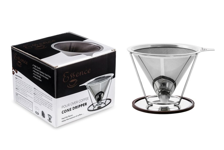 Essence Stainless Steel Pour Over Coffee Maker - 4 Cups - | Highest Quality Dripper with Stand | Reusable Double... N7