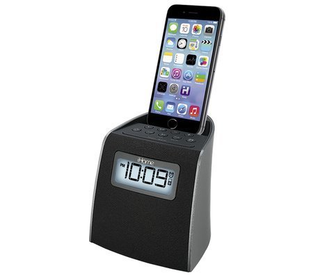 iHome Compact Dual Alarm Clock Radio with Large Easy to Read Backlit LCD Display & Lightning Connector Dock charges...