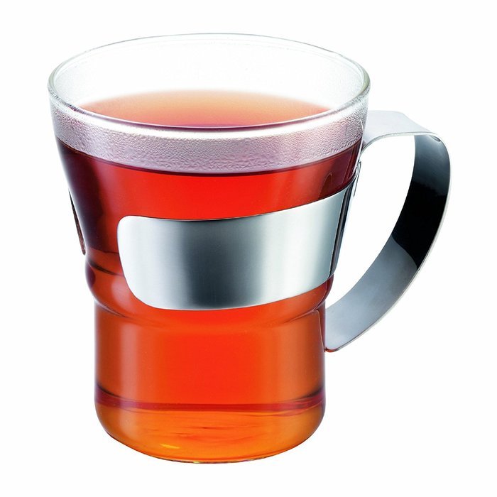 Bodum 4552-16 Assam 2 Piece Small Tea Glass with Steel Handle, 10 oz, Chrome N3