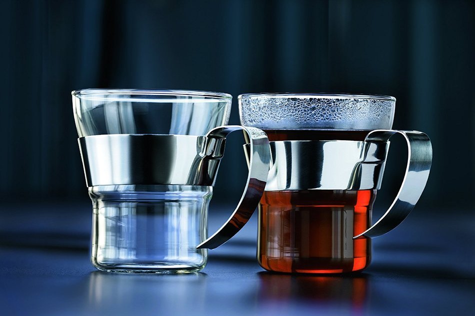 Bodum 4552-16 Assam 2 Piece Small Tea Glass with Steel Handle, 10 oz, Chrome N4