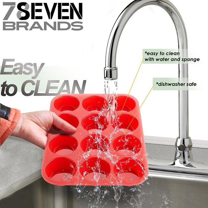 12 Slot Silicone Muffin Pan. HIGH END KITCHEN WARE. Red. SUPER VALUE! N3