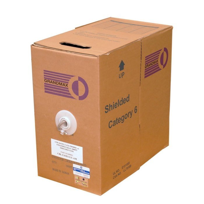 Grandmax CAT6 550MHz Shielded Solid Bulk Cable, 1000ft, STP Pull Box, CMR Rated, 100% Pure Copper, Multiple Colors... N3