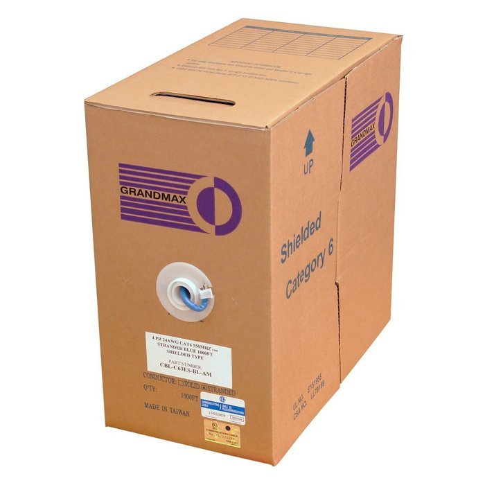 Grandmax CAT6 550MHz Shielded Solid Bulk Cable, 1000ft, STP Pull Box, CMR Rated, 100% Pure Copper, Multiple Colors... N5