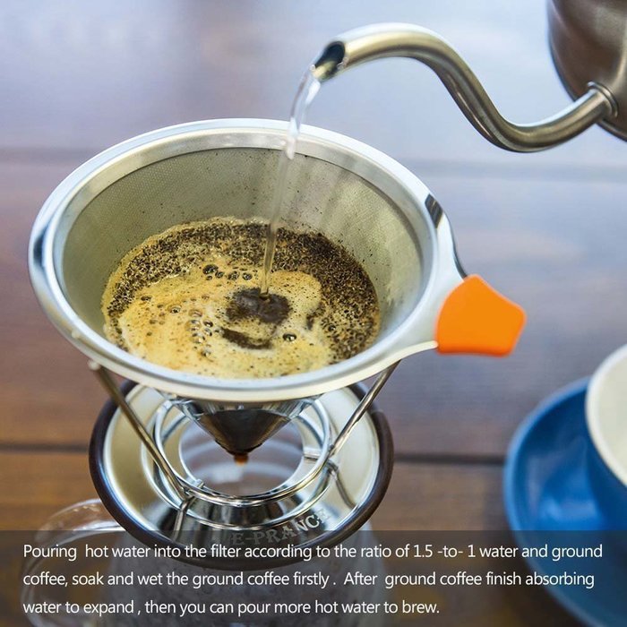 Aohang Stainless Steel Paperless Reusable Pour Over Coffee Filter Funnel Cone Dripper for Home Office N5