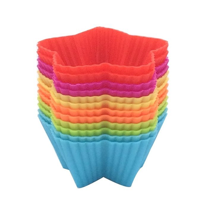 Silicone Baking Cups 12 Cupcake Muffin Liners Kids Bento Lunchbox Divider Accessories (Triangle)