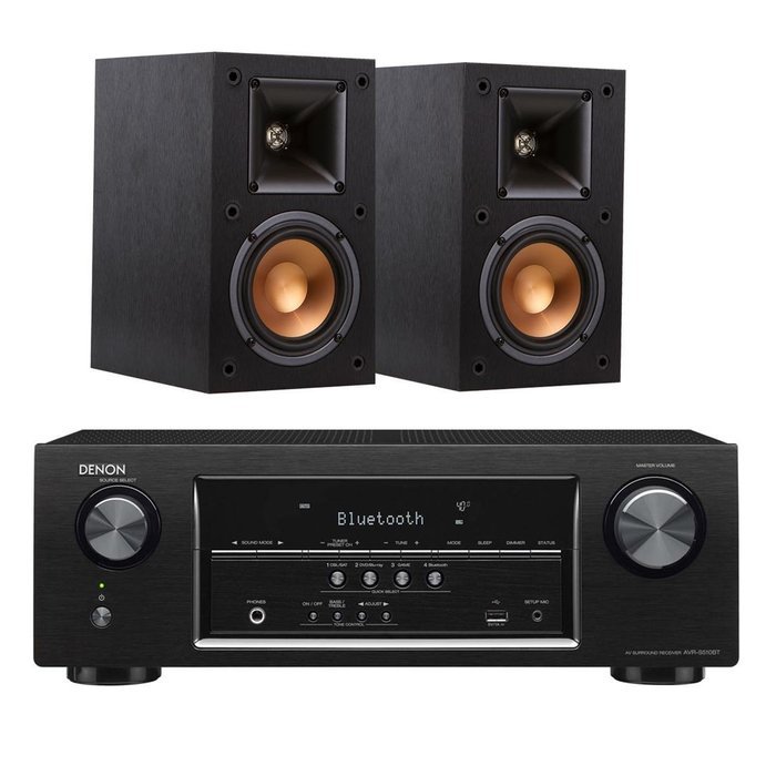 Denon AVR-S510BT 5.2 Channel Full 4K Ultra HD AV Receiver With Bluetooth and Klipsch R-14M Reference Monitor Speakers... N4