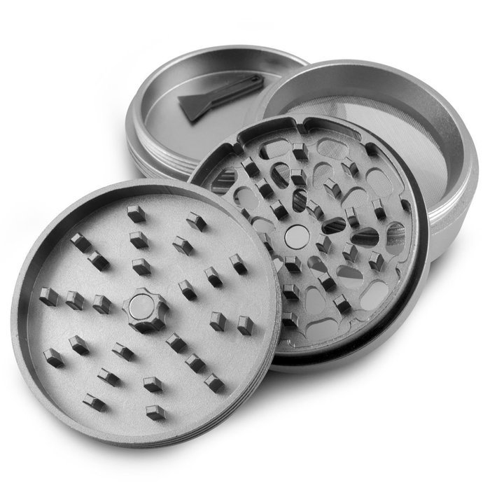 Royale Grinder 4 Piece, 2.5 Inch Herb Grinder with Pollen Catcher and Pollen Press ,Gray