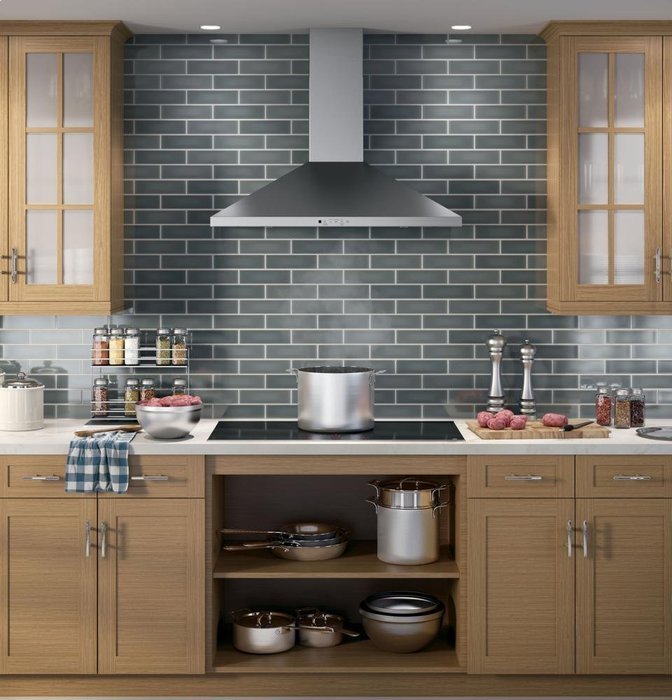 GE Profile JVW5361SJSS 36" Wall-Mount Pyramid Chimney Hood with 350 CFM Venting System with Boost Electronic Backlit...