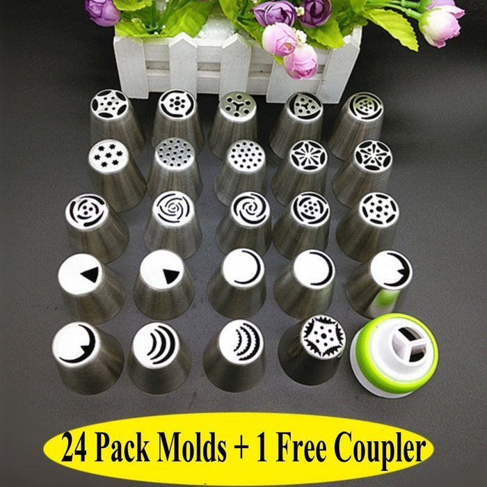 Swity Home 24 Piece Set Stainless Steel Russian Piping Pastry Tips for Decorating Cake and Icing Cupcake, 1 Large... N2