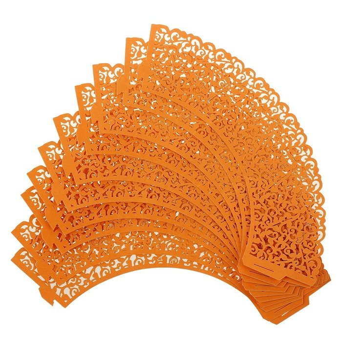 SODIAL(R)50 pcs Filigree Vintage Cupcake Wrappers Wraps Cases - Wedding, Birthday, UK seller(Orange)