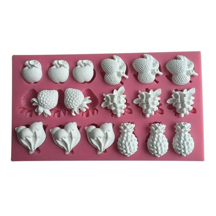FLY 3D Silicone Apple Strawberry and Other Fruit Shape Fondant Cake Mold,Pink N5