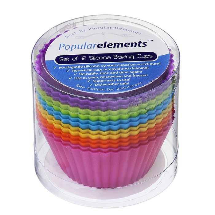 Popular Elements Silicone Baking Cups / Set of 12 Cupcake Liners Dynamic Colors Muffin Molds. N3