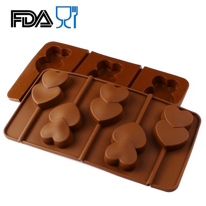 Home.lolo Double Hearts Lollipop Silicone Mold 5 Cavity Chocolate Cake Pan DIY SCM01A-02 N2