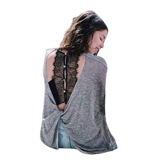 Backless Blouse,Morecome Women Loose Backless Long Sleeve Blouse Casual Vest Tops