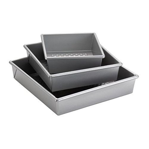 Cake Boss Professional Nonstick Bakeware 3-Piece Square Cake Pan Set, Silver New N3