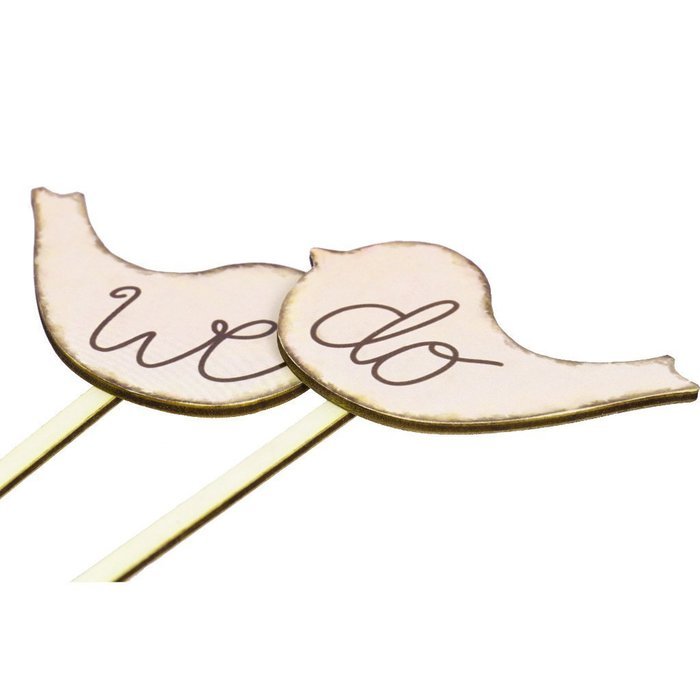 Set of 2pcs we do Love Birds Wooden Cake Topper Sticks Wedding Cake Photo Props N4