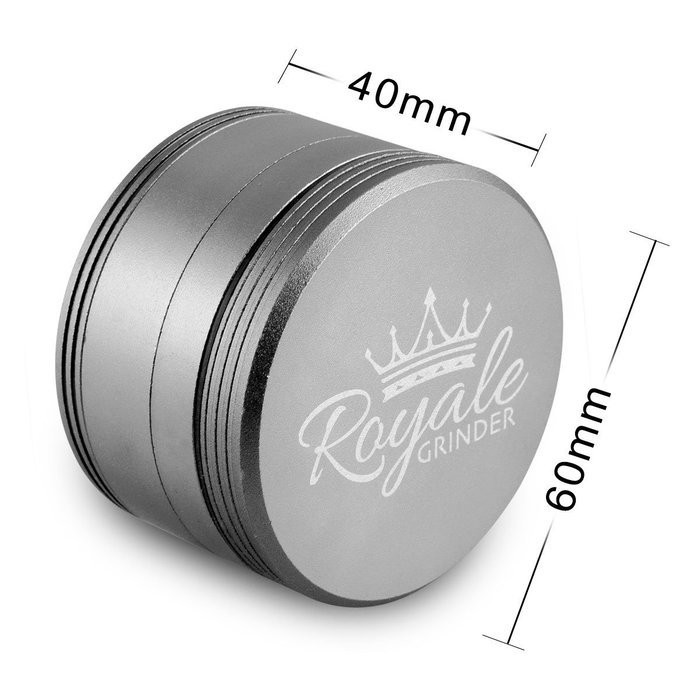 Royale Grinder 4 Piece, 2.5 Inch Herb Grinder with Pollen Catcher and Pollen Press ,Gray N3