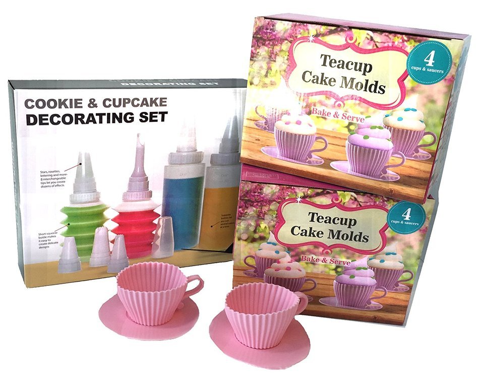 Cookie and Cupcake Decorating Set Bundled with Bonus 2 Sets Teacup Cake Molds