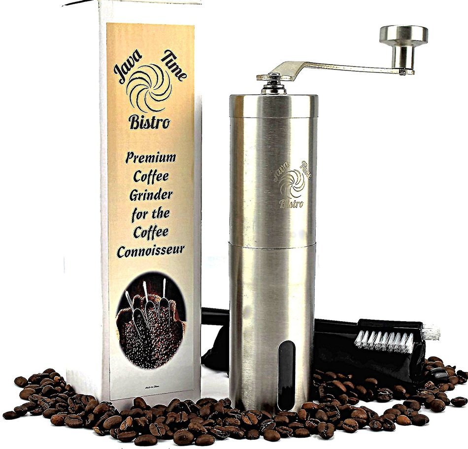 Java Time Bistro deluxe Manual Coffee Grinder | Conical Burr Mill for Precision Brewing | Brushed Stainl