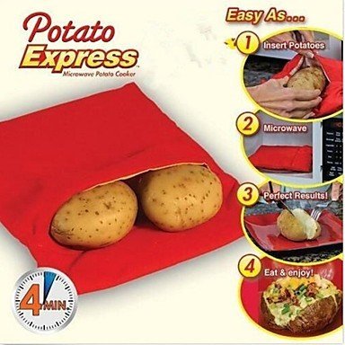 Sher New Practical Fast Easy Red Potato Washable Microwave Bag Steam Pocket Bake Potato in 4 Minutes