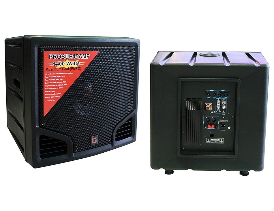 Mr. Dj PRO-SUB15AMP 15-Inch 5400W Maximum Peak Power Self-Powered Subwoofer with Crossover