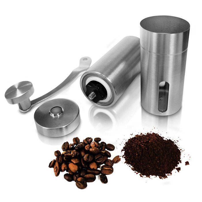 Manual Stainless Steel Coffee Grinder ~ Ceramic Grinding Plates ~ Compatible with Aeropress for Compact Travelling