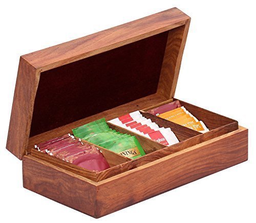 LAST Piece SALE StarZebra Handmade Carved Wooden Tea Box for Tea Bags, Leaves, Herbs - Kitchen Essentials From... N3