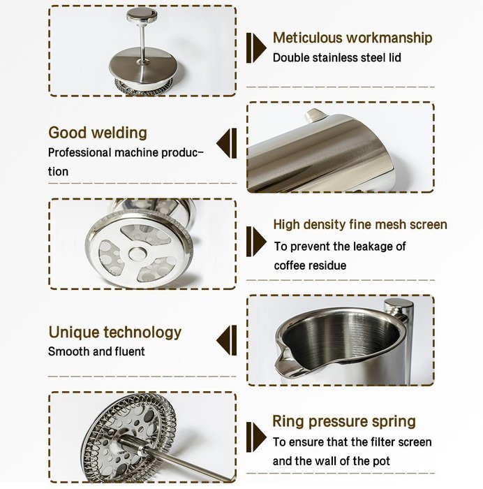 DGQ Double Wall Stainless Steel French Coffee Press, 350ML