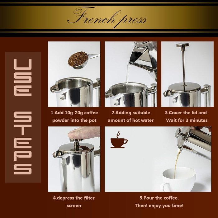 DGQ Double Wall Stainless Steel French Coffee Press, 350ML N2